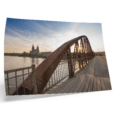 Poster metal bridge cathedral river peaceful sunset