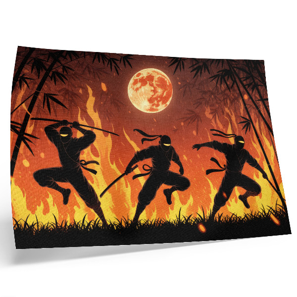Photo canvas Energetic night scene with ninjas and flames