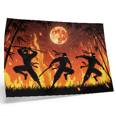 Photo canvas Energetic night scene with ninjas and flames