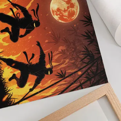 Photo canvas energetic night scene featuring ninjas and flames