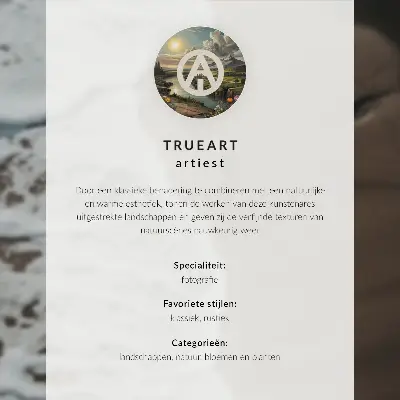 Poster featuring a peaceful sunset landscape with flowers, mountains, and a river