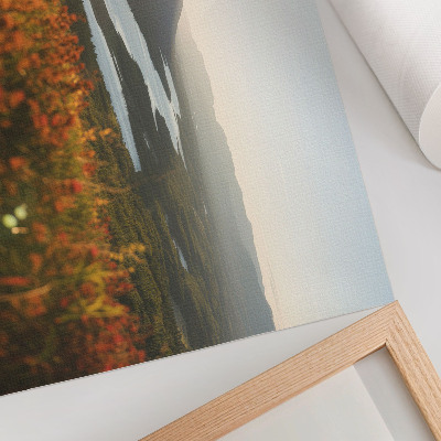 Poster Flowers, mountains, river, sunset, peaceful atmosphere