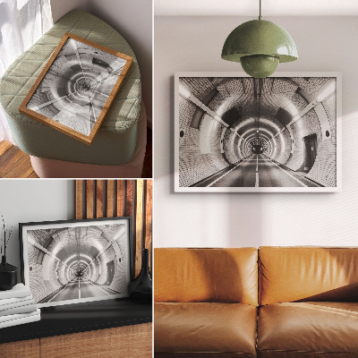 Poster Symmetrical black and white tunnel with arches