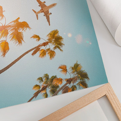 Poster Airplane palm trees blue sky tropical climate