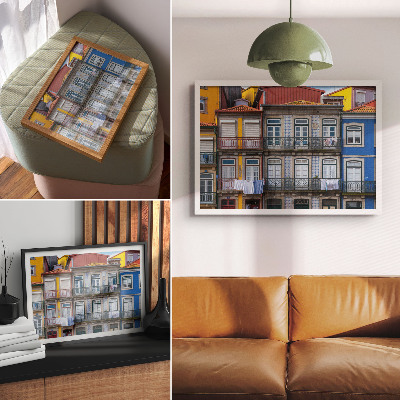 Photo canvas Colorful tenement houses with details, balconies, and plants