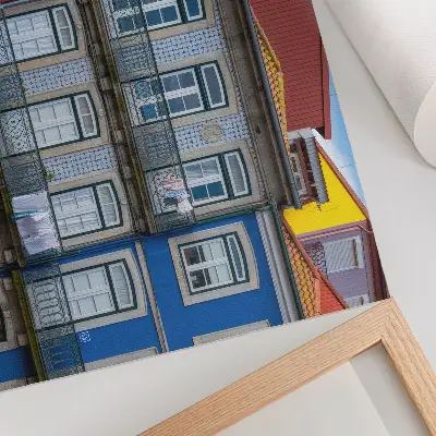 Photo canvas colorful tenement houses with architectural details, balconies, and plants