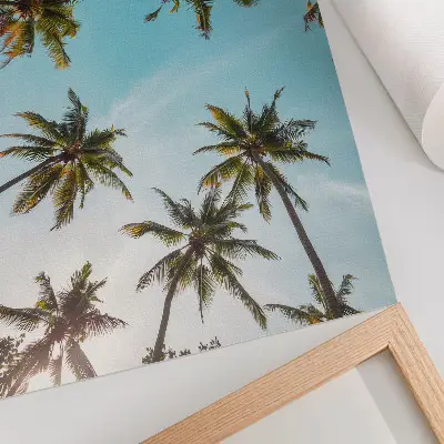 Palm trees poster with a peaceful nature scene against a blue background