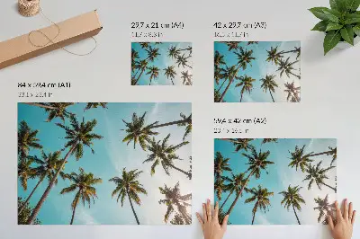 Palm trees poster with a peaceful nature scene against a blue background