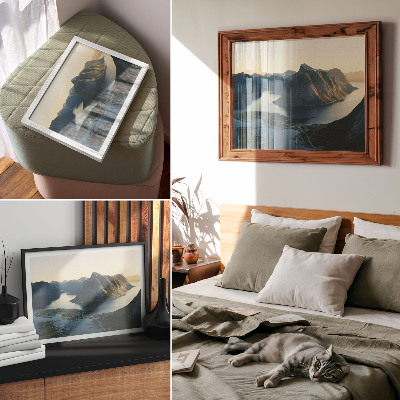 Decorative canvas print Fjords, mountains, water, sunset, harmony of nature