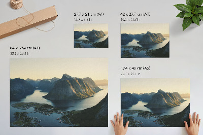 Decorative canvas print Fjords, mountains, water, sunset, harmony of nature