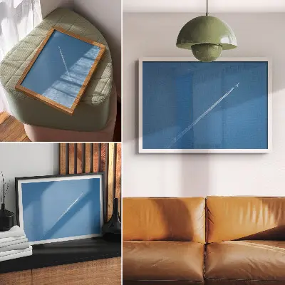 Poster airplane in the sky with a dynamic blue background