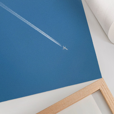 Poster Airplane in the sky blue background dynamic atmosphere