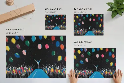 Colorful balloons decorative canvas print contrasting with the black sky