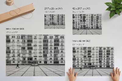 Poster A modern building with balconies and a square