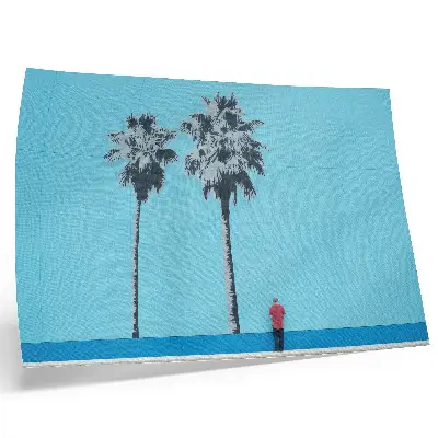 Decorative canvas print featuring a two palm trees mural with a high contrast look