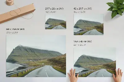 Poster mountain road with mysterious fog