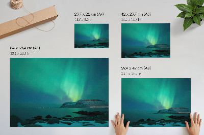 Photo canvas Green aurora, shimmering lights, calm surface