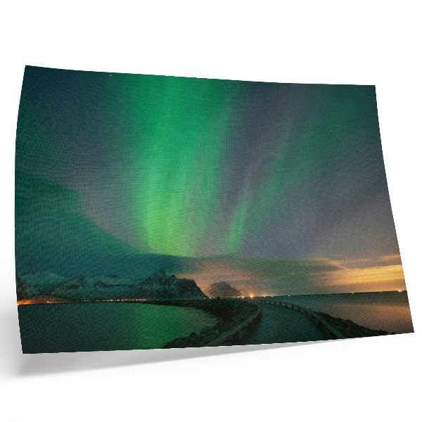 Decorative canvas print Aurora Borealis over a cold mountain landscape