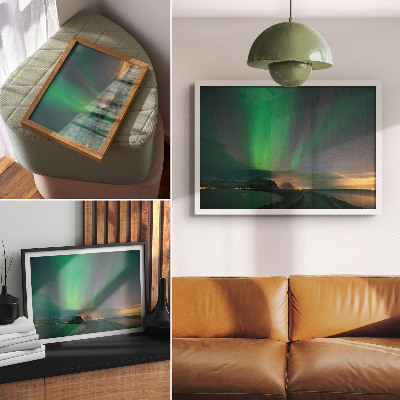 Decorative canvas print Aurora Borealis over a cold mountain landscape