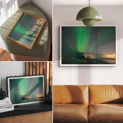 Aurora Borealis mountain landscape canvas print decorative wall art