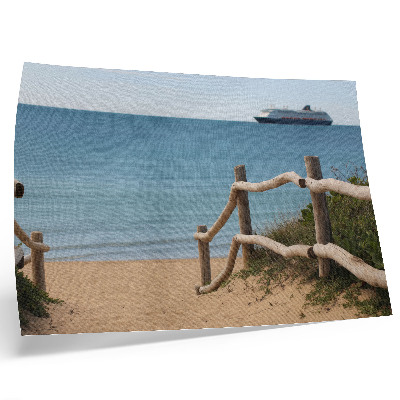 Decorative canvas print Beach ship sea wooden railings sand