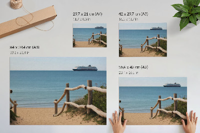 Decorative canvas print Beach ship sea wooden railings sand
