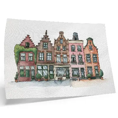 Decorative canvas print featuring picturesque tenement houses with pastel colors in an illustrative style