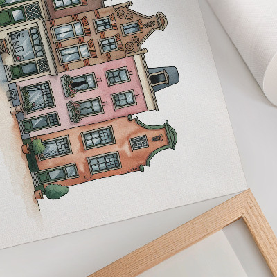 Decorative canvas print Picturesque tenement houses in pastel colors and an illustrative style