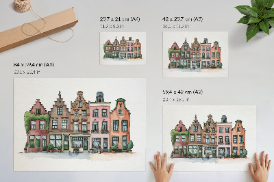 Decorative canvas print Picturesque tenement houses in pastel colors and an illustrative style