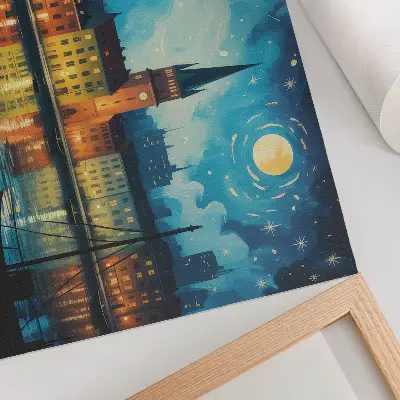 Poster night city reflections with water lamp glow