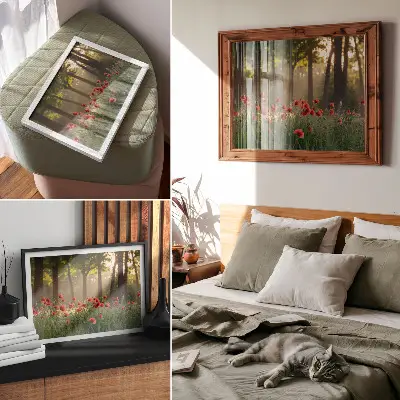 Photo canvas red poppies in a sunlit green forest