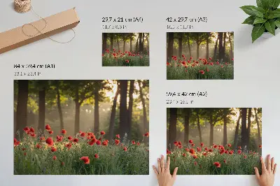 Photo canvas red poppies in a sunlit green forest