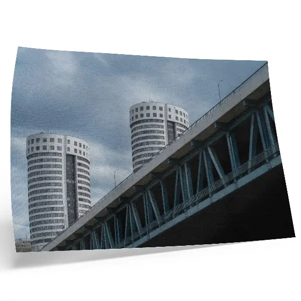 Poster modernity, symmetry, and elegance of bridge and skyscrapers