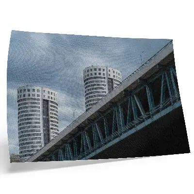 Poster modernity, symmetry, and elegance of bridge and skyscrapers