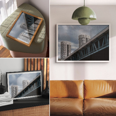Poster Bridge and skyscrapers modernity symmetry elegance