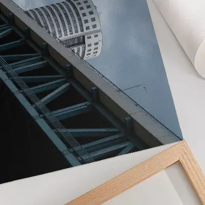 Poster modernity, symmetry, and elegance of bridge and skyscrapers