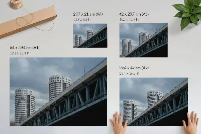Poster modernity, symmetry, and elegance of bridge and skyscrapers