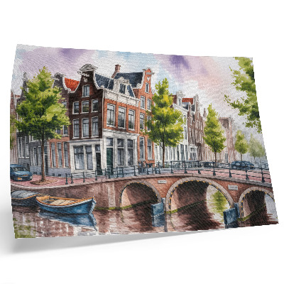 Photo canvas Charming tenement houses by the canal, green trees, calm water