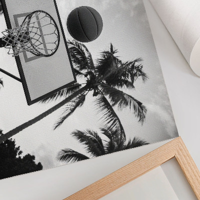 Decorative canvas print Basketball basket in palm trees on a black and white background