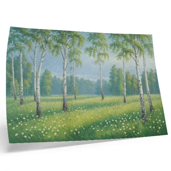 Poster majestic birch trees in a green flower meadow