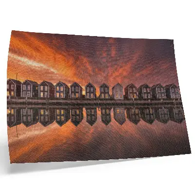 Decorative canvas print colorful houses by the water at sunset