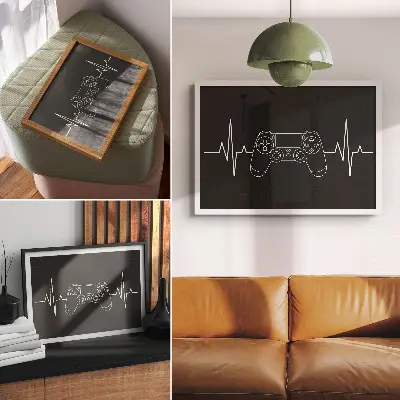 Decorative canvas print minimalist gaming heart design in black and white