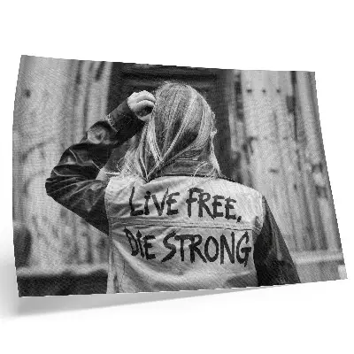 Poster black jacket with inscriptions featuring strong composition and contrast