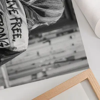 Poster black jacket with inscriptions featuring strong composition and contrast