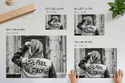 Poster black jacket with inscriptions featuring strong composition and contrast