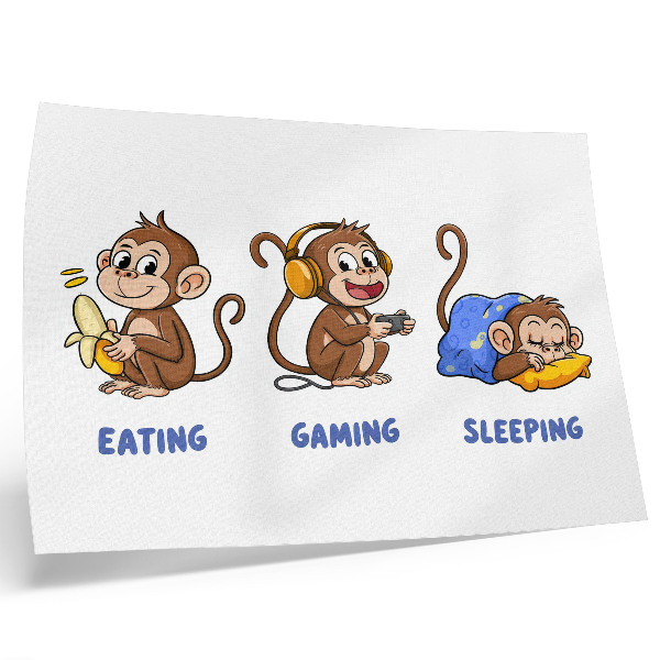 Decorative canvas print Funny illustrations of a monkey eating, playing, sleeping