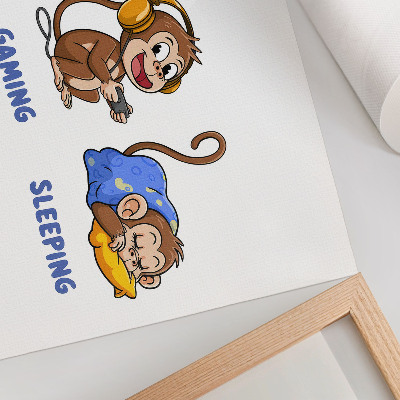 Decorative canvas print Funny illustrations of a monkey eating, playing, sleeping