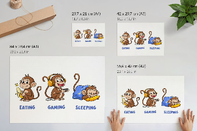 Decorative canvas print Funny illustrations of a monkey eating, playing, sleeping