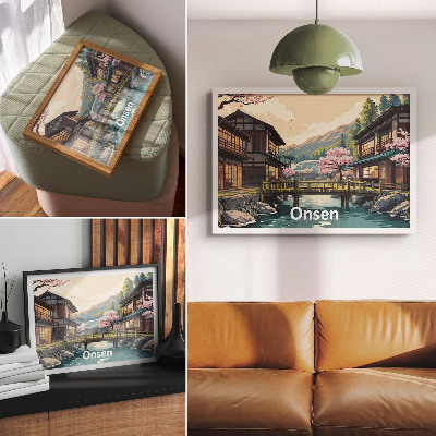 Photo canvas Landscape with Japanese architecture and cherry trees