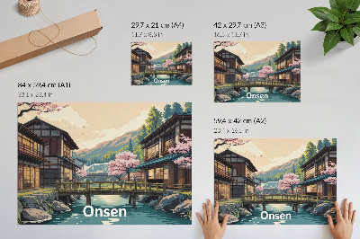 Photo canvas Landscape with Japanese architecture and cherry trees